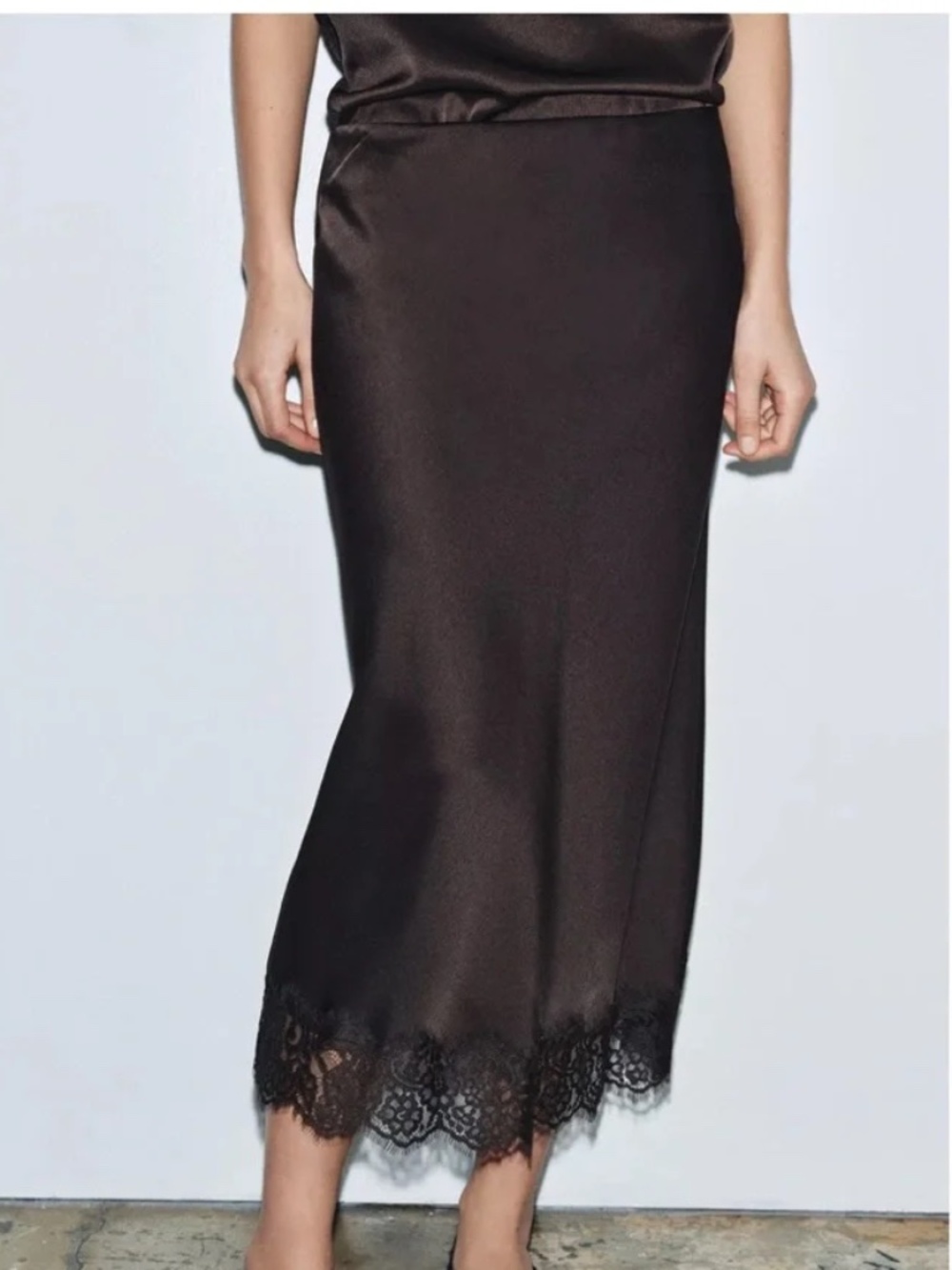 ZARA Satin Effect Lace Slip Skirt - XXL